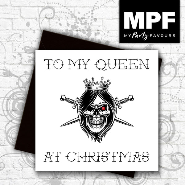 'Skull Queen' Christmas card - hand made tattoo style with gem stone eye