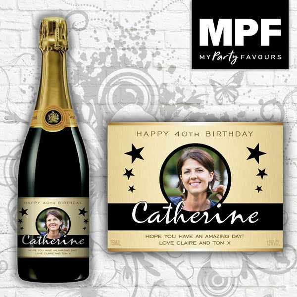 Personalised Photo Champagne/Prosecco Bottle Label (Birthday/Any occasion) (GLD)