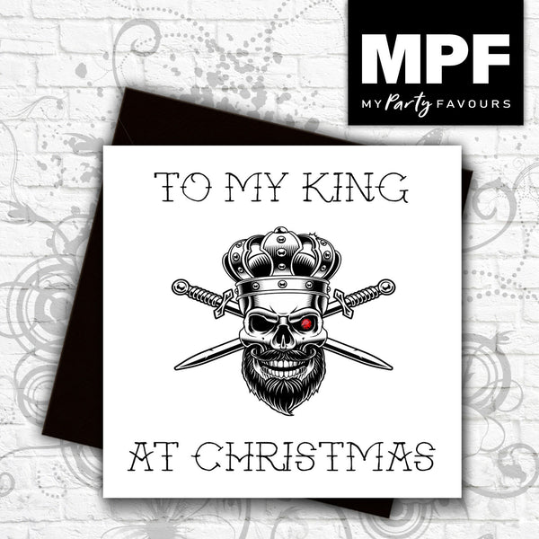 'Skull King' Christmas card - hand made tattoo style with gem stone eye