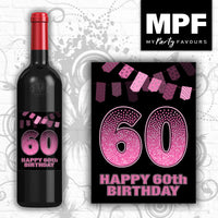 Birthday Sparkle Wine Bottle Label 18th 21st 30th 40th 50th 60th 70th 80th 90th (Pink)