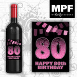 Birthday Sparkle Wine Bottle Label 18th 21st 30th 40th 50th 60th 70th 80th 90th (Pink)