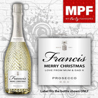 Personalised CHRISTMAS Prosecco Bottle LABEL Silver- Secret Santa XMAS Gift