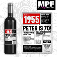 Personalised 1955 70th Birthday Wine/Gin/Vodka Bottle Label - Newspaper