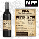 Personalised 1955 70th Birthday Wine/Gin/Vodka Bottle Label - Newspaper