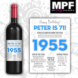 Personalised 1955 71st Birthday Wine Gin Vodka Bottle Label - Newspaper - Party