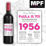 Personalised 1956 70th Birthday Wine Gin Vodka Bottle Label - Newspaper - Party