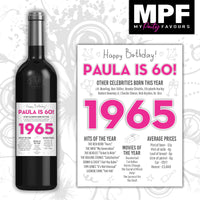 Personalised 1965 60th Birthday Wine Gin Vodka Bottle Label - Pink