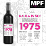 Personalised 1975 50th Birthday Wine Gin Vodka Bottle Label - Newspaper - Party