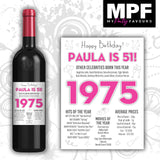 Personalised 1975 51st Birthday Wine Gin Vodka Bottle Label - Newspaper - Party