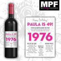 Personalised 1976 49th Birthday Wine Gin Vodka Bottle Label - Newspaper - Party