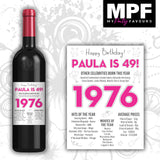 Personalised 1976 49th Birthday Wine Gin Vodka Bottle Label - Newspaper - Party