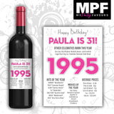 Personalised 1995 31st Birthday Wine Gin Vodka Bottle Label - Newspaper - Party