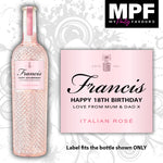 Personalised Italian Rose Wine Bottle LABEL - Birthday CHRISTMAS - Any text
