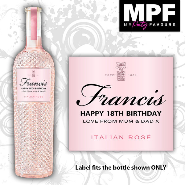 Personalised Italian Rose Wine Bottle LABEL - Birthday CHRISTMAS - Any text