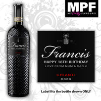 Personalised Chianti Wine Bottle LABEL - Birthday CHRISTMAS - Any text occasion