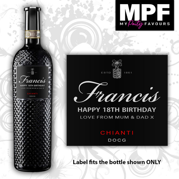 Personalised Chianti Wine Bottle LABEL - Birthday CHRISTMAS - Any text occasion
