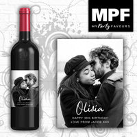Personalised Photo Bottle Label - Wine Gin Vodka - Birthday - Black & White