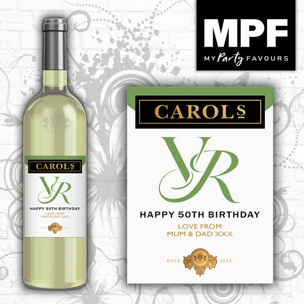 Personalised Birthday Wine/Gin/Vodka Bottle Label - Any Name and Age - Hardys