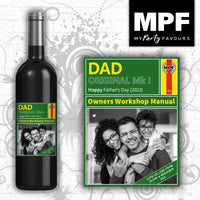 Personalised Photo Fathers Day Wine Gin Vodka Bottle Label Haynes Retro Father's