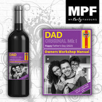 Personalised Photo Fathers Day Wine Gin Vodka Bottle Label Haynes Retro Father's