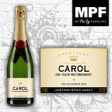 Personalised Retirement Champagne Bottle Label - Any Name - 4 Styles Available