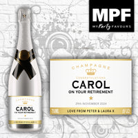 Personalised Retirement Champagne Bottle Label - Any Name - 4 Styles Available