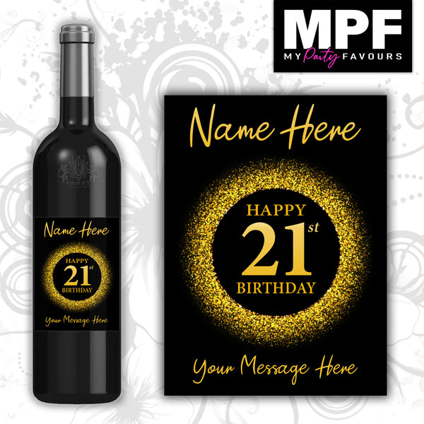Personalised Gold Birthday Wine Bottle Labels - 21st 30th 40th 50th 60th Any Age