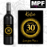 Personalised Gold Birthday Wine Bottle Labels - 21st 30th 40th 50th 60th Any Age