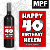 Personalised Birthday Wine Bottle Label - 18th 21st 30th 40th 50th 7 colours