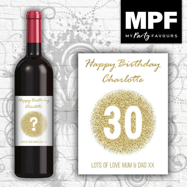 Personalised Birthday Wine Bottle Label - 18th, 21st, 30th, 40th, 50th (gold)