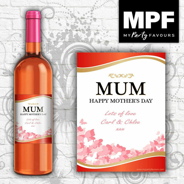 Personalised Mother's Day Wine Bottle Label - Rose - Any Name & Message