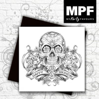 'Sugar Skull & Roses' Happy Birthday - Hand made tattoo skull style card