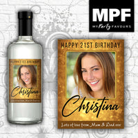 Personalised Birthday Photo Wine Gin Vodka Bottle Label (Gold Sparkle)- 18th, 21st, 30th, 40th