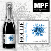 Personalised Birthday Champagne Bottle Label (Blue) Any Occasion