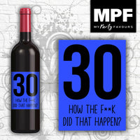 Funny Rude Birthday Wine Bottle Label - Any Age - Blue