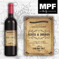 Personalised Engagement Wine Bottle Label (Vintage Stained Effect Shabby) - Novelty gift