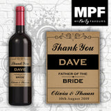 Personalised Wedding 'Thank You' Wine Bottle Label (Any Wedding Role) - Perfect Favour/Gift