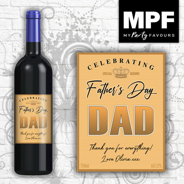 Personalised Father's Day Wine Bottle Label - Best Dad (gold style)