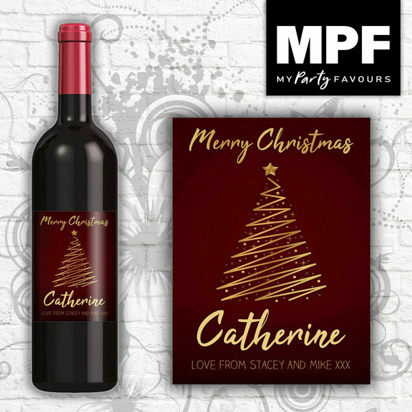 Personalised Christmas Wine Bottle Label (Red) - Any Names and Message - Perfect gift!