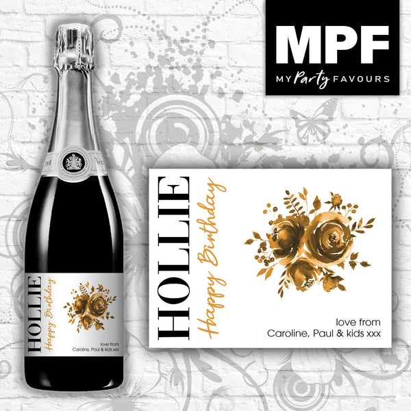 Personalised Birthday Champagne Bottle Label (Gold) Any Occasion
