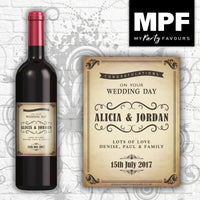 Personalised Wedding Wine Bottle Label (Vintage Effect Shabby) - Novelty gift