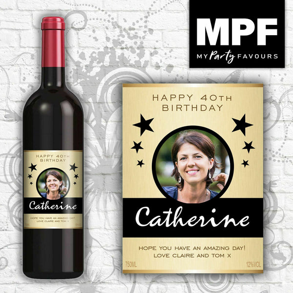 Personalised Photo Wine Bottle Label (Birthday/Any occasion) (GLD)