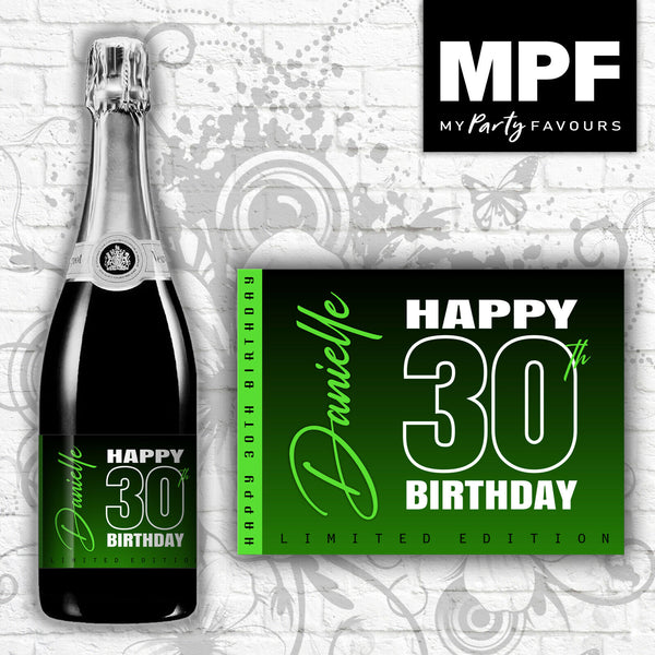 Personalised Birthday Champagne Bottle Label (Colours) (Green)- 18th, 21st, 30th, 40th