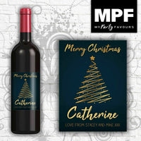 Personalised Christmas Wine Bottle Label (Blue)- Any Names and Message - Perfect gift!