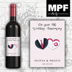 Personalised Wedding Anniversary Wine Bottle Label - Love Hearts - Pink