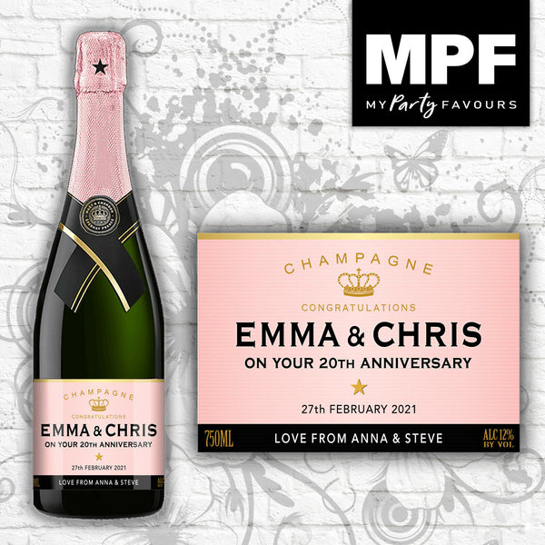 Personalised Anniversary Champagne Bottle Label - ROSE
