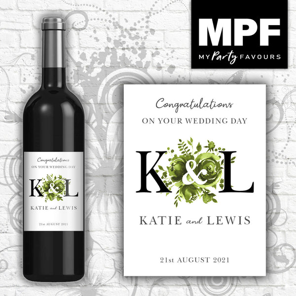 Personalised Wedding Wine Bottle Label (Black) - Green