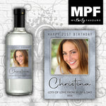 Personalised Birthday Photo Wine Gin Vodka Bottle Label - (Silver Bullion) 18th, 21st, 30th, 40th