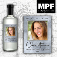 Personalised Birthday Photo Wine Gin Vodka Bottle Label - (Silver Bullion) 18th, 21st, 30th, 40th