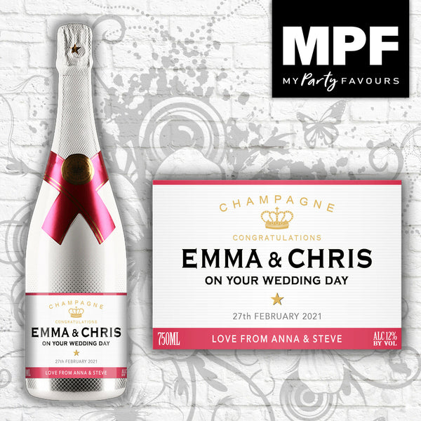 Personalised Wedding Champagne Bottle Label - ICE ROSE